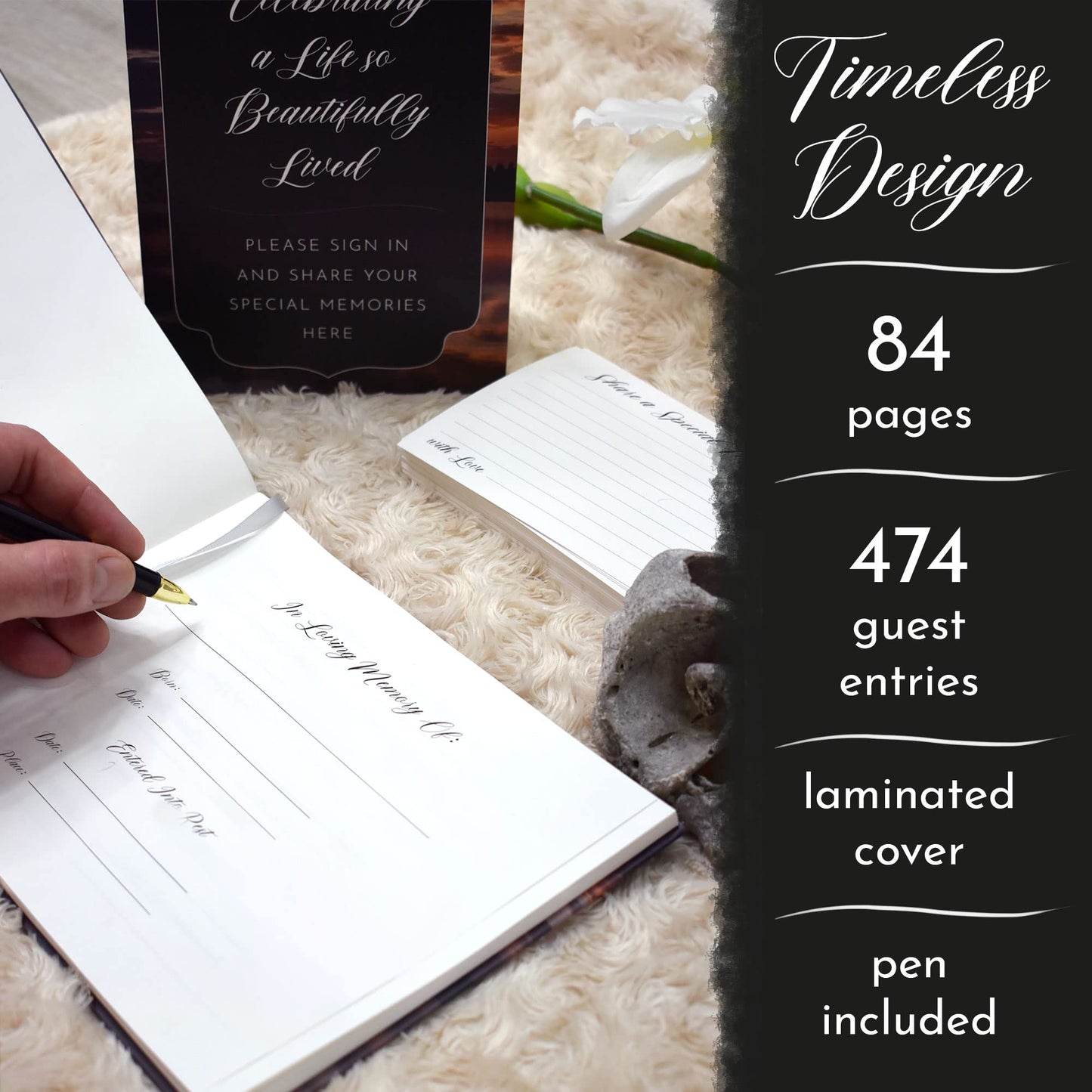 All-in-One Funeral Guest Book Set – Elegant Memorial Guestbook, Funeral Register Book, 60 Memory Cards, Collection Box, Black Pen, Table Sign, Celebration of Life Guest Book, Memorial Keepsake