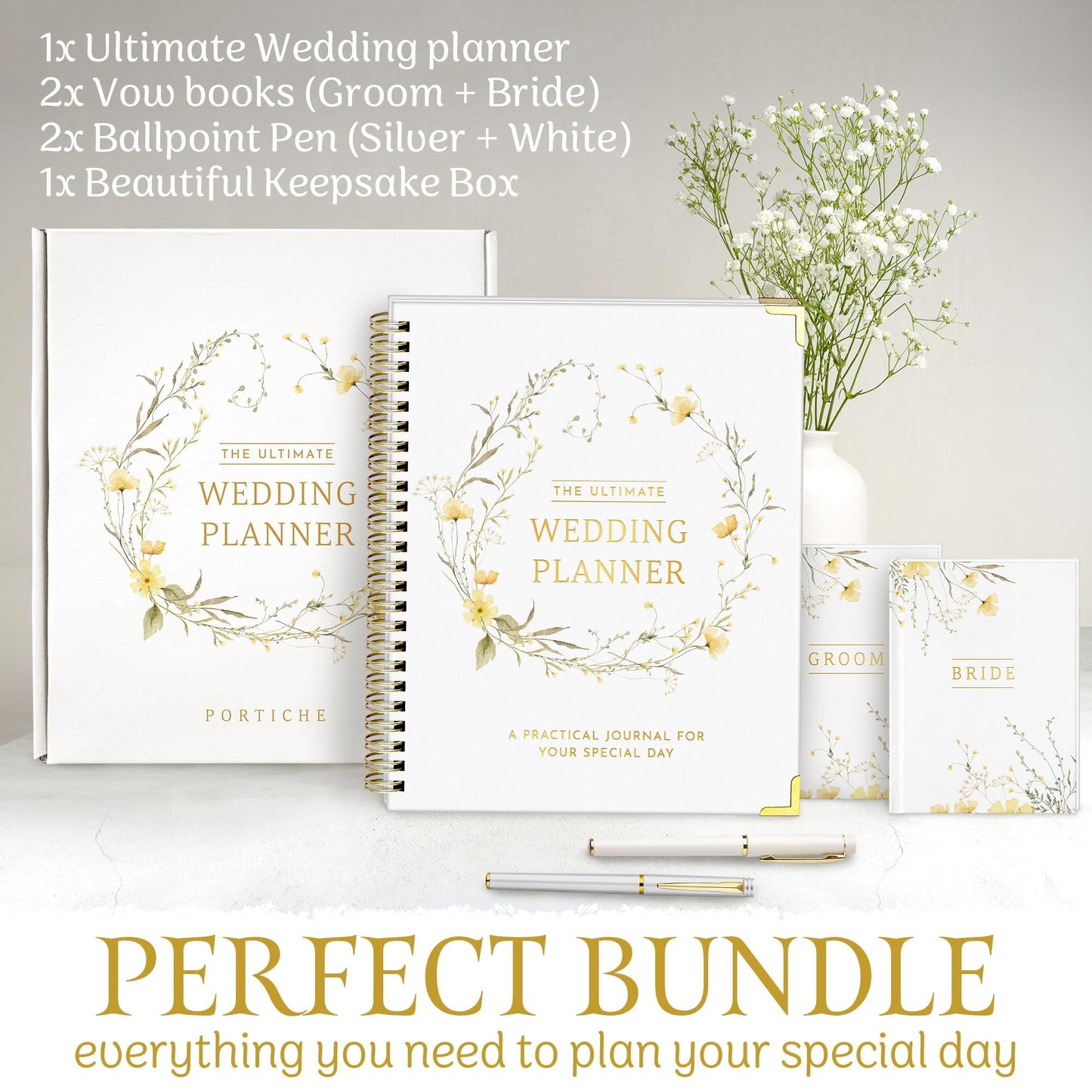 All-In-One Wedding Planner Book | Wedding Planning Organizer, Bridal Planner & Vow Books Set | Wedding Countdown Calendar | Bride Planner | Wedding Gift