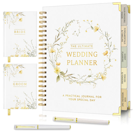 All-In-One Wedding Planner Book | Wedding Planning Organizer, Bridal Planner & Vow Books Set | Wedding Countdown Calendar | Bride Planner | Wedding Gift