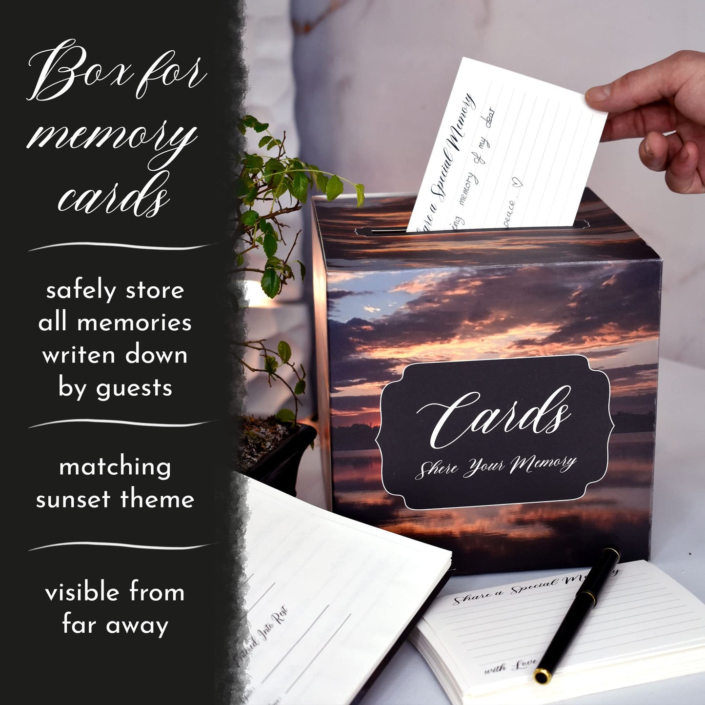 All-in-One Funeral Guest Book Set – Elegant Memorial Guestbook, Funeral Register Book, 60 Memory Cards, Collection Box, Black Pen, Table Sign, Celebration of Life Guest Book, Memorial Keepsake