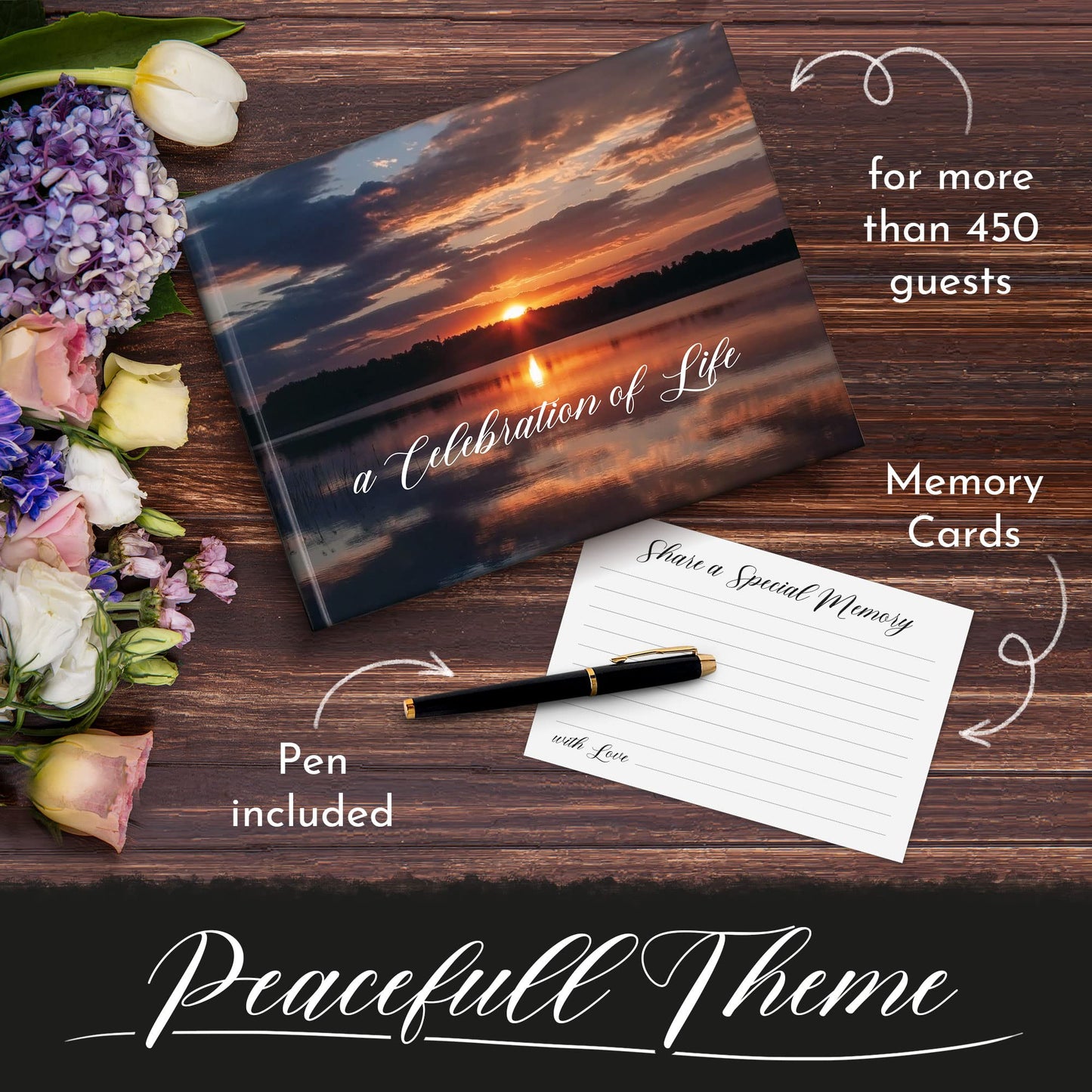 All-in-One Funeral Guest Book Set – Elegant Memorial Guestbook, Funeral Register Book, 60 Memory Cards, Collection Box, Black Pen, Table Sign, Celebration of Life Guest Book, Memorial Keepsake